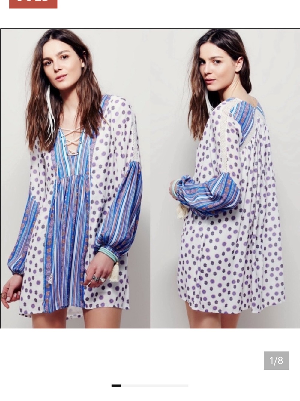 Free People Rain or Shine Boho Lace Up Printed Mini Dress Tunic Size S